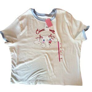 Cinnamoroll Kawaii Graphic Ringer Tee Soft Pastel Sanrio Character Print Siz XXL